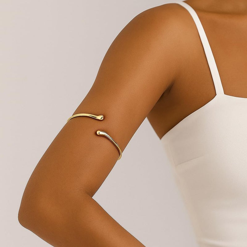PEALICIOUS 2Pcs Chunky Bracelet for Women, Girls Gold Bangle Bracelet 7in Minimalist Silver Chunky Bangles Valentines Gifts, Trendy Gold Arm Cuff Upper Arm Band, Stack Bead Pearl Gift Summer Jewelry - Image 5